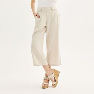Croft & Barrow Cream Linen Blend Wide Leg Capri Pants Women's Sz 2X